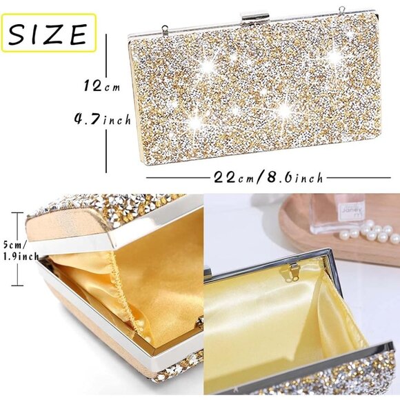 ⚡ Women\'s Glitter Double Sided Diamond Evening Clutch Crossbody Gold Bag